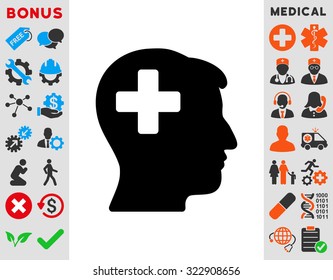 Plus Man Head vector icon. Style is bicolor flat symbol, intensive red and black colors, rounded angles, white background.