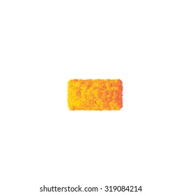  plus marks from orange grass on white.