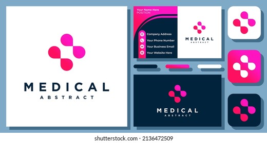 Más tecnología de resumen médico Diseño de logotipo de vectores de iconos de medicina digital cruzada con tarjeta de visita