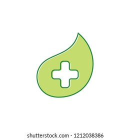 plus medical green leaf outline design logo