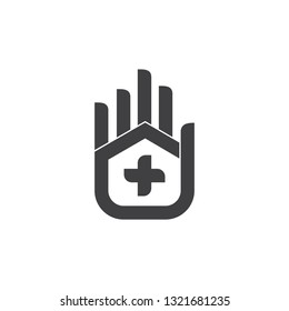 plus medical home hand palm care symbol logo vector