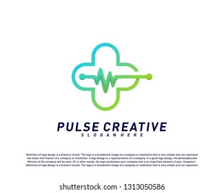 Plus Medical Pulse or Wave logo design concept. Healthcare Pulse logo template vector. Icon Symbol