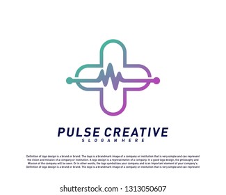 Plus Medical Pulse or Wave logo design concept. Healthcare Pulse logo template vector. Icon Symbol