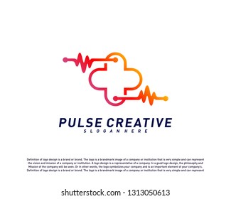 Plus Medical Pulse or Wave logo design concept. Healthcare Pulse logo template vector. Icon Symbol