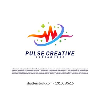 Plus Medical Pulse or Wave logo design concept. Healthcare Pulse logo template vector. Icon Symbol