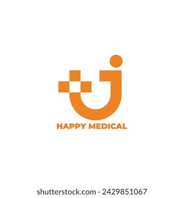 plus medical smile happy letter j logo vector 