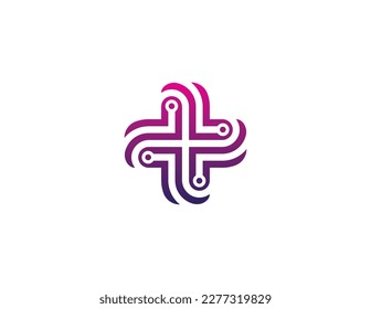 Plus Medical Technology Tech Logo Concept sign icon symbol Element Design. Hospital, Clinic, Health Care Logotype. Vector illustration logo template