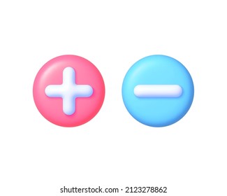 Plus minus in 3d style on white background. 3d cartoon vector icon.