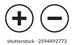 Plus, minus, add and subtract icon set in simple and stroke style in circle with black and white color. Plus and minus or add and subtract flat icons for apps and websites. eps 10