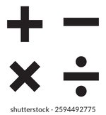 Plus, minus, add and subtract icon set in simple and stroke style in circle with black and white color. Plus and minus or add and subtract flat icons for apps and websites. eps 10