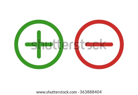 Plus, minus, add & subtract line art vector color icon for apps and websites.