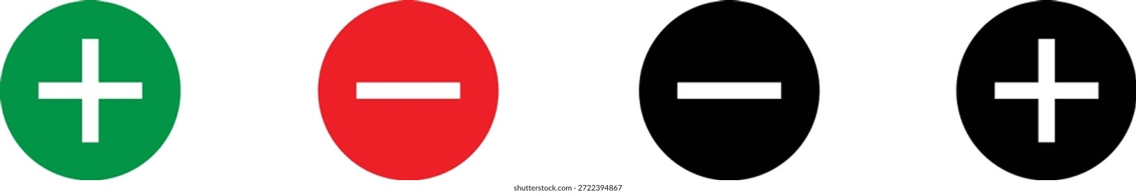 Iconos de Botón más y menos en estilo de círculo sólido de color