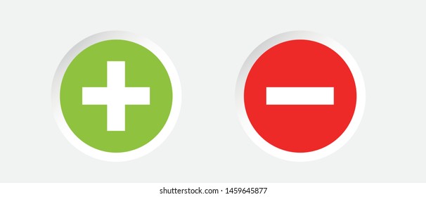 Plus And Minus Button Set - Vector Illustration - Isolated On White Background