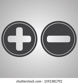Plus and minus buttons in flat design isolated on gray background.  Plus and minus mark. Vector illustration eps 10.