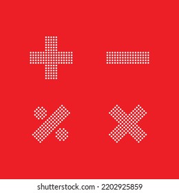 Plus, minus, cross, division signs created from dots.