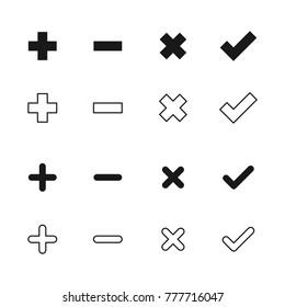 Plus, Minus, Deny, Agree  Confirm Set Icon Vector Template