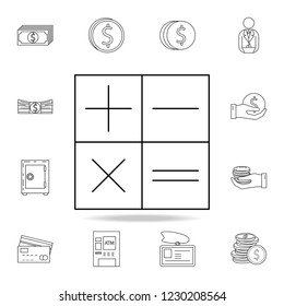 plus minus division multiplication icon. Outline set of banking icons. Premium quality graphic design icon. One of the collection icons for websites, web design, mobile app