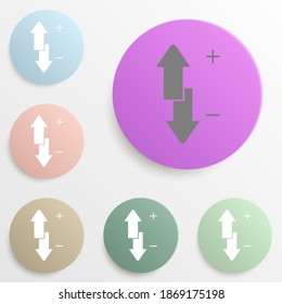 Plus, minus, up and down badge color set. Simple glyph, flat vector of web icons for ui and ux, website or mobile application