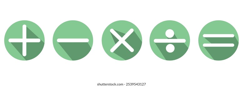 Plus minus equal multiply divide icon set on white background. Math symbol with round shape and different color. Add sign. Calculator button symbol. eps 10