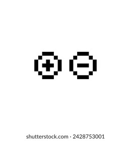 plus minus icon 8 bit, pixel art  plus minus icon  for game  logo.