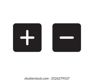 Plus minus Symboldesign. Plus- und Minus-Ikone im trendigen Silhouettenstil. Vektorgrafik.