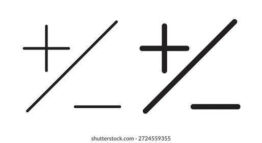 Icono más menos en estilo doodle y stroke.