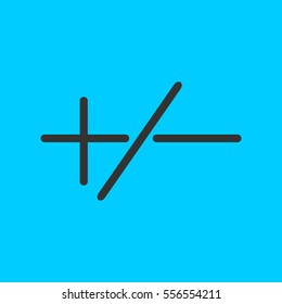 Plus or minus icon flat. Simple vector black pictogram on blue background