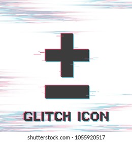 Plus minus Icon. Glitch effect vector icon. Pixel art. 8 bit