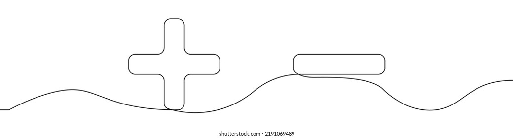 Plus and minus icon line continuous drawing vector. One line Plus and minus icon vector background. Plus and minus icon. Continuous outline of a Plus and minus icon.