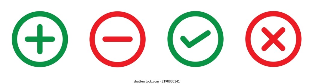Plus Minus Icon. Maximize Minimize, Verify, Delete, Yes No Icon, Vector Illustration
