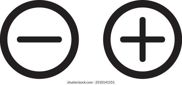 Icono de más y menos en estilo de diseño moderno para Sitio web y App móvil, sobre fondo blanco. Ilustración vectorial
