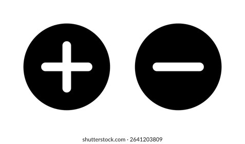Plus and minus icon on black circle. Positive and negative sign symbol
