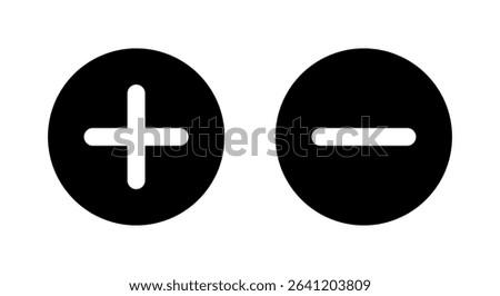 Plus and minus icon on black circle. Positive and negative sign symbol