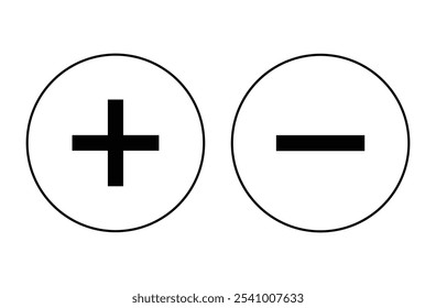 ícone de adição e subtração contorno vetor. sinal de adição e símbolo. adicionar ícone de adição. Ícone de Sinal de Mais ou Menos definido para aplicativo móvel e Web. Ilustração vetorial. Arquivo Eps 40.