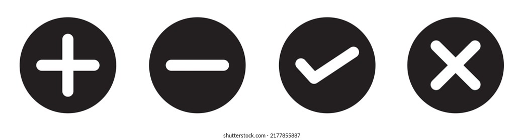 Plus Minus Icon. Positive Negative Icon. Check Icon. Yes No Icon Vector Illustrator