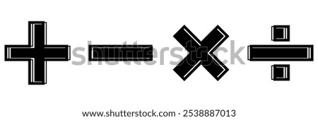 Plus, minus icon set. Calculator, math icon. Plus, minus, multiply and divide sign. Vector illustration. EPS 10