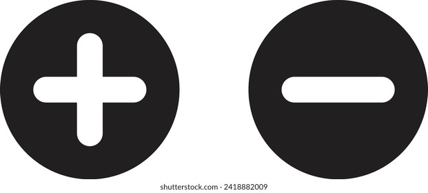 Plus and minus icon set in circle isolated on white background . Vector illustration