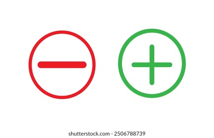 Plus and minus icon set in circle . Vector illustration