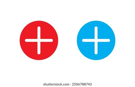 Plus and minus icon set in circle . Vector illustration