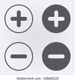 Plus and minus icon set in circle . Vector illustration