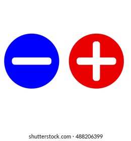 Plus and minus icon set in circle blue and red