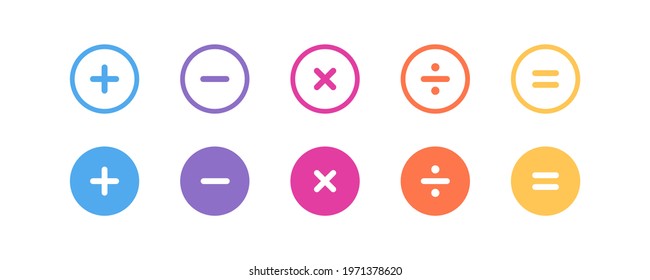 Plus And Minus Icon Set. Math Symbol. Add Sign. Multiply Icon. Calculator Button, Business Finance Concept In Vector Flat