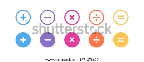 Plus and minus icon set. Math symbol. Add sign.\
Multiply icon. Calculator button, business finance concept in\
vector flat
