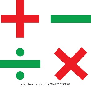 Ícone de adição e subtração definido. Formas matemáticas, Mais, menos, multiplicação, símbolo de ilustração,
