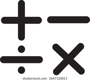 Ícone de adição e subtração definido. Formas matemáticas, Mais, menos, multiplicação, símbolo de ilustração,
