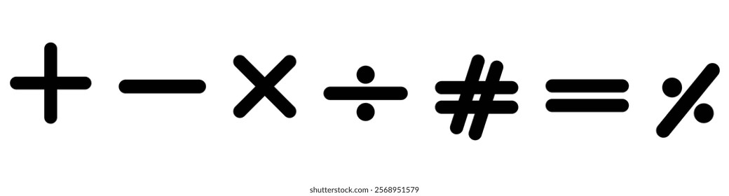 Plus and minus icon set. Set of plus, minus, multiplication, divide, school, education, calculation, floating, multiply, mathematics, symbol. Basic mathematical sign vector illustration.