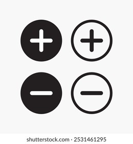 Plus minus icon set vector. Add button icon. More icon vectors. 
