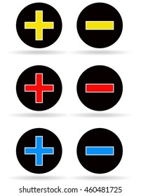 Plus and minus icon set, vector illustration.