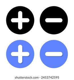 Plus and minus icon with shadow. Addition and subtraction sign symbol