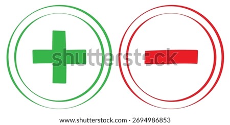Plus and minus icon vector. Plus and minus icons set Green and red round plus minus icon vector illustration design. Line icon.